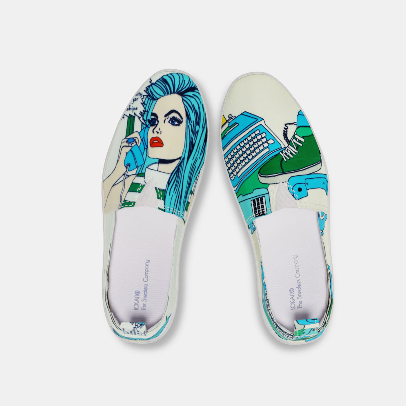 Lokait Pop art Canvas Sneakers in Green, Blue and white